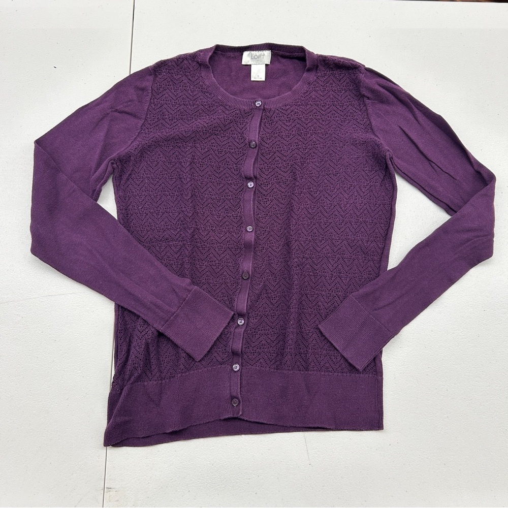 LOFT Purple Cardigan Sweater Knit